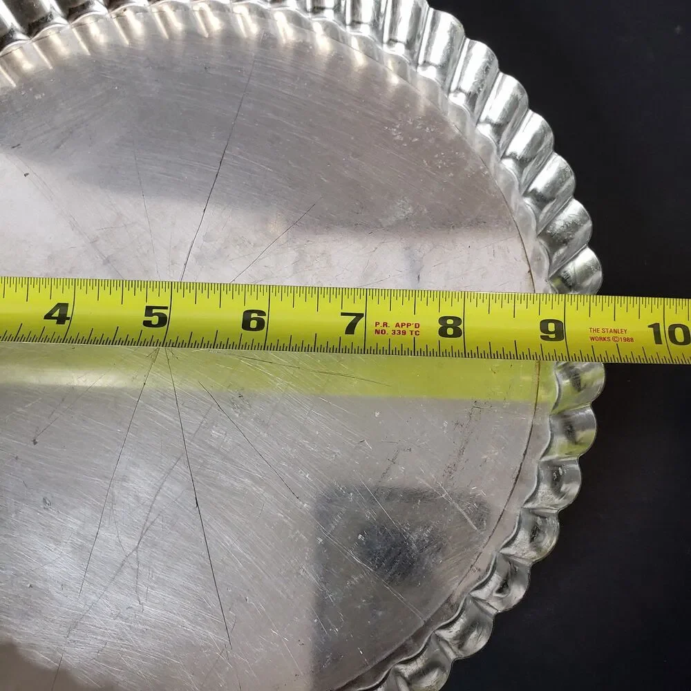Vintage French Style Tinned Steel Tart Pans Lot Round & Square 2-Piece Set Tin